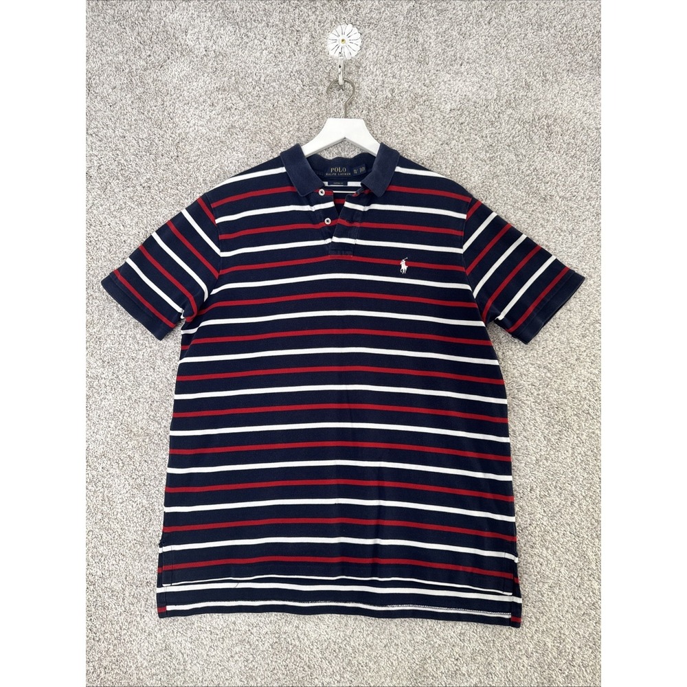 Polo By Ralph Lauren Navy Colorblock Red Striped Polo Shirt Size XL